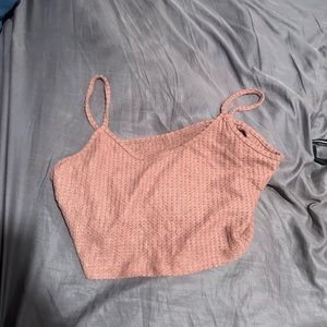 Waffle knit pink crop top.